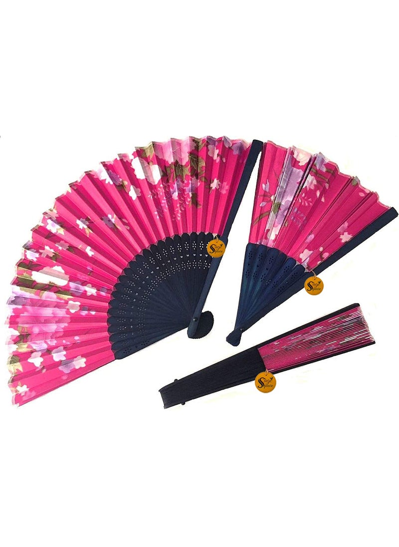 Sage Square Sage Square Set Floral Handheld Folding Chinese Fan Vintage Era Touch Fabric Folding Fan for Wedding Dancing Party DecorationsBirthday Party Photo Booth Pack of 1 Multicolor  - Image 3