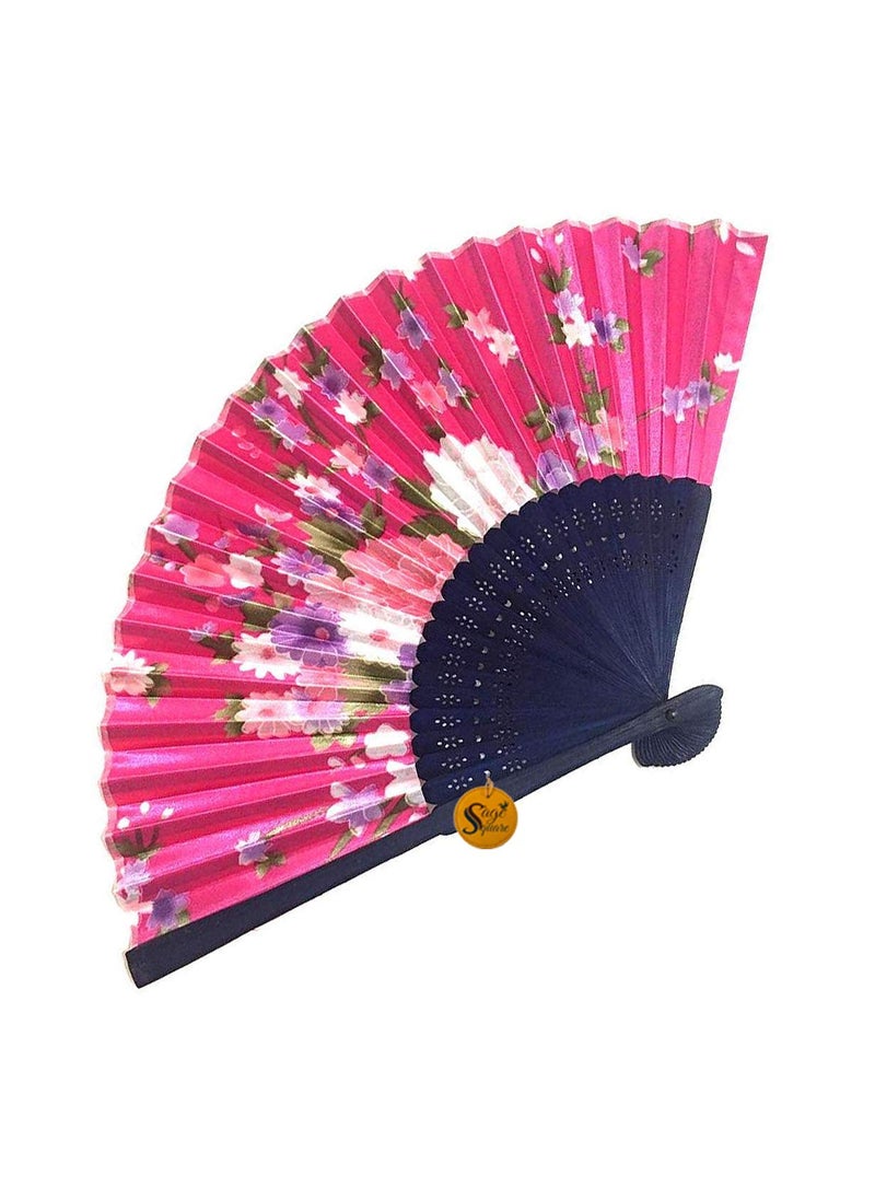 Sage Square Sage Square Set Floral Handheld Folding Chinese Fan Vintage Era Touch Fabric Folding Fan for Wedding Dancing Party DecorationsBirthday Party Photo Booth Pack of 1 Multicolor  - Image 1