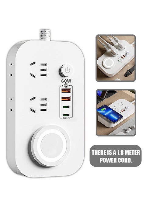 60W Multifunction Socket with MagSafe, Universal Power Plug Adapter 180cm Power Strips