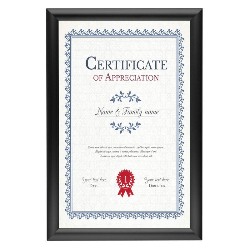 SnapeZo Black Document Notice Frame 11x17 Inch 1 Narrow Profile FrontLoading Snap Frame Wall Mounted Professional Series - Image 1