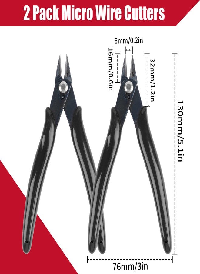 Opvixi 2 Pack Micro Wire Cutters, 5 Inches Flush Cutters Pliers, Diagonal Side Cutters Nippers, Zip Tie Sprue Cutter for Electronics, Plastic Models, Jewelry (Black) - Image 2