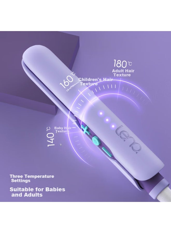 Lena Mini Hair Straightener And Curling Iron Portable Kids Hair Curler Small Bangs Hair Styling Tool Dual-use Flat Iron H3 Purple - Image 5