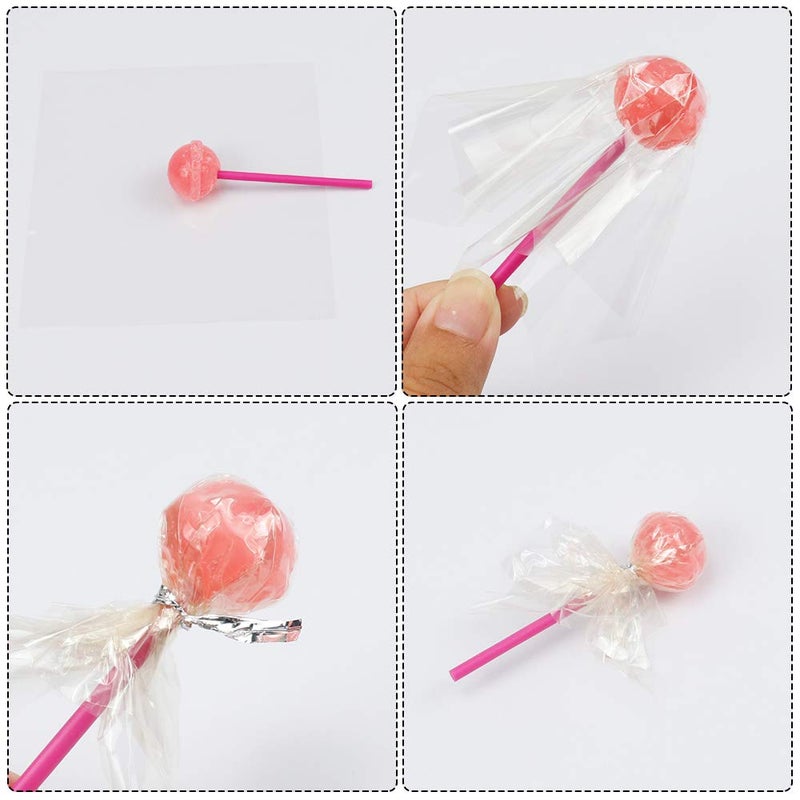 Juome 1000 Sheets Candy Wrappers Clear Cellophane Wrap Roll 5x5 Inches Candy Caramel and Chocolate Wrapper for Treats, Lollipop, Gummies, Saran Wrap& Cake Pop Making Supplies, etc - Image 3