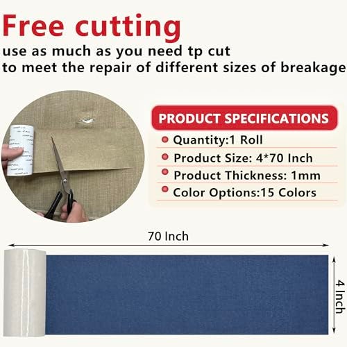 Gheeidau Linen Repair Tape 4x70 Inch SelfAdhesive Couch Patch Repair Fabric Patch for FurnitureSofasCushionChairsBagsLinen GoodsDark Blue - Image 3