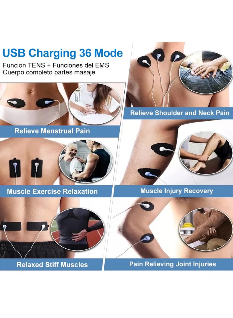 TENS Unit Rechargeable Muscle Stimulator EMS Dual Channel with 10 Reusable Electrode Pads 36 Modes for Back Neck Pain Muscle Therapy Pain Management Pulse Massager