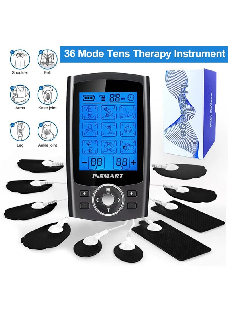 TENS Unit Rechargeable Muscle Stimulator EMS Dual Channel with 10 Reusable Electrode Pads 36 Modes for Back Neck Pain Muscle Therapy Pain Management Pulse Massager