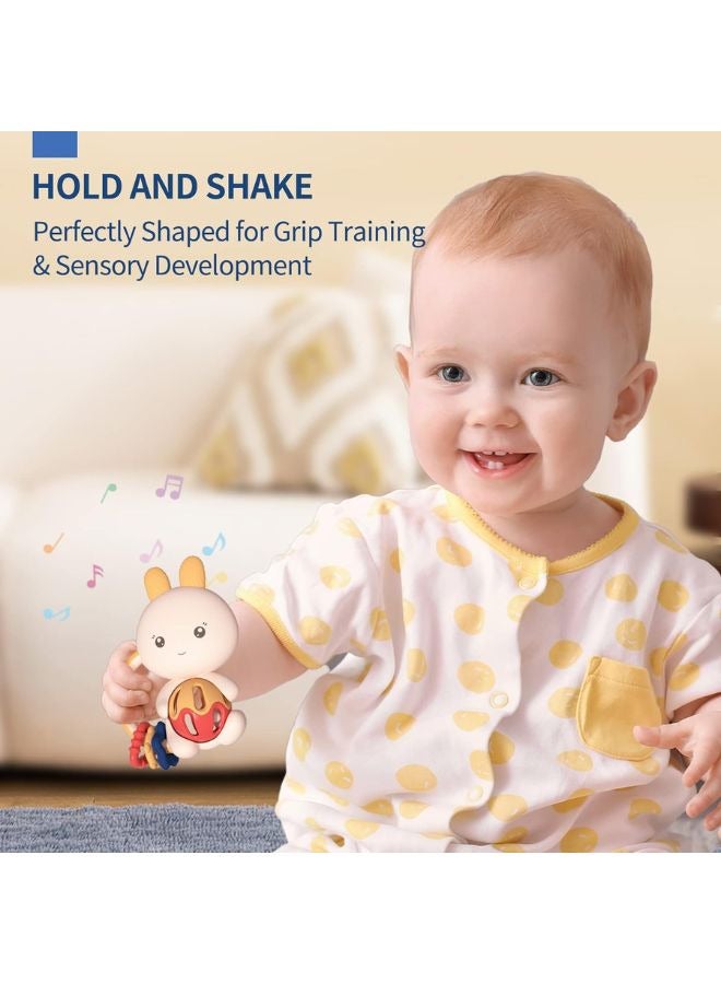 alilo Baby Rabbit Shape Teether Rattle Toy for Newborn Baby Rattles Chew Toys, Sensory Montessori Toy Infant Teething Relief Teether Travel Toy for Infants Toddlers Boys Girls Baby Best Gift 3+ Months Old - Image 3
