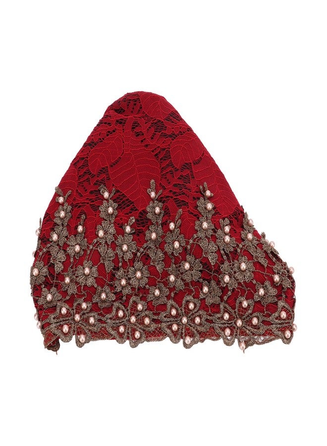 Pilipane Women Turban heads Wrap , Women Flower Elastic Turban Beanie heads Scarf Wrap , Vintage Embroidered Muslim Turban Hat Soft Lace Material Beaded Fleece Hair Hat for Women Daily Use and Gift (red) - Image 1