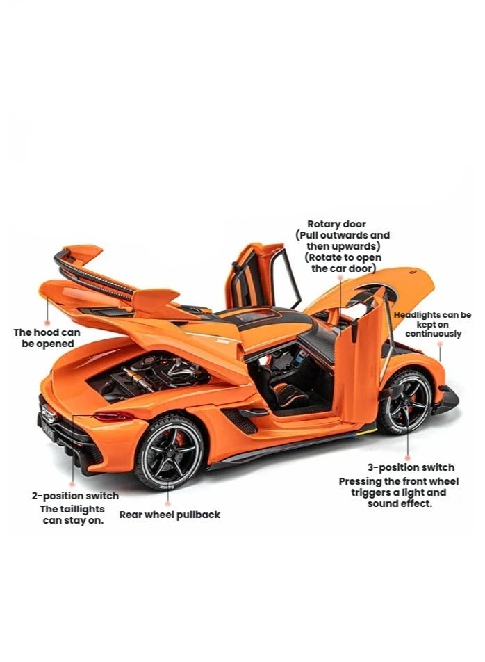1:24 Alloy Diecast Model Car Pull Back Function Partial Lights Up for Collection and Kids Play - Image 3