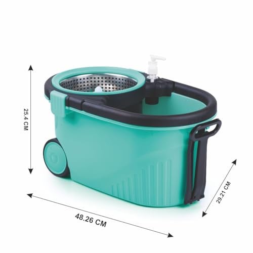 Homeor Stainless Steel Comfort Spin Mop with Big Wheel, Auto-fold Handle, Bucket Floor Cleaning and Mopping System 360° Flexible with 1 Refils, Blue - Image 2