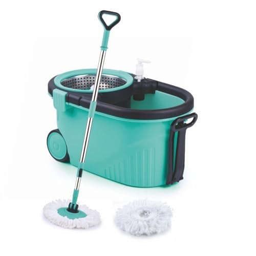 Homeor Stainless Steel Comfort Spin Mop with Big Wheel, Auto-fold Handle, Bucket Floor Cleaning and Mopping System 360° Flexible with 1 Refils, Blue - Image 1