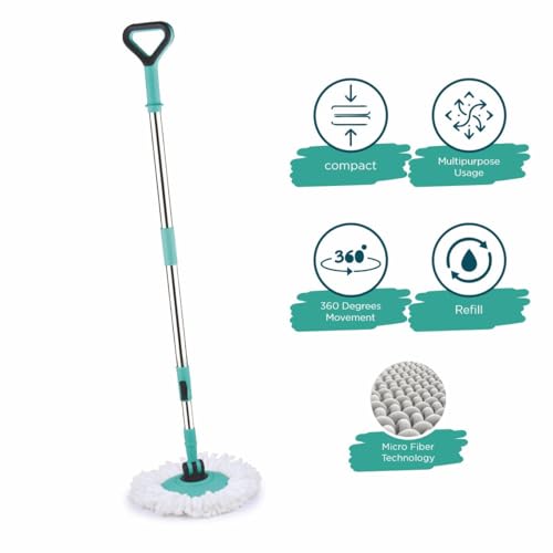 Homeor Stainless Steel Comfort Spin Mop with Big Wheel, Auto-fold Handle, Bucket Floor Cleaning and Mopping System 360° Flexible with 1 Refils, Blue - Image 5