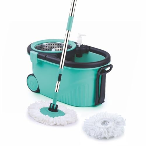 Homeor Stainless Steel Comfort Spin Mop with Big Wheel, Auto-fold Handle, Bucket Floor Cleaning and Mopping System 360° Flexible with 1 Refils, Blue - Image 3