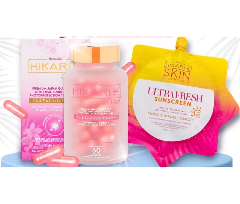 هيكاري جلوتاثيون هيكاري ألترا بريميوم ياباني مع واقي شمسي عن طريق الفم ، 60 كبسولة مع واقي شمس