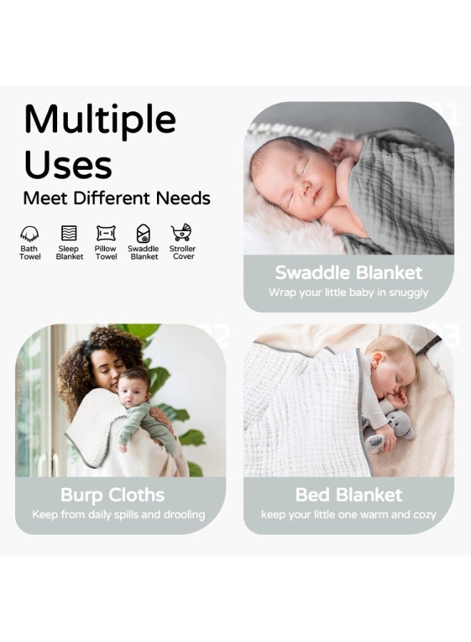 2 Pack Hooded Baby Bath Towels 100% Organic Muslin Cotton, 32x32 Inch Soft Absorbent Hooded Towels for Newborn, Infant, Toddler & Kids, White & Pure Grey - Image 3