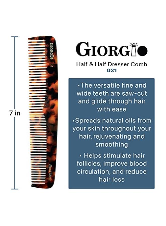Giorgio G31 Double Tooth Hair Dressing Table Comb Fine And Wide Tooth Dresser Comb For Hair Beard And Mustache Coarse And Fine Hair Styling Comb. Handmade Sawcut From Cellulose And Hand Polished - Image 3