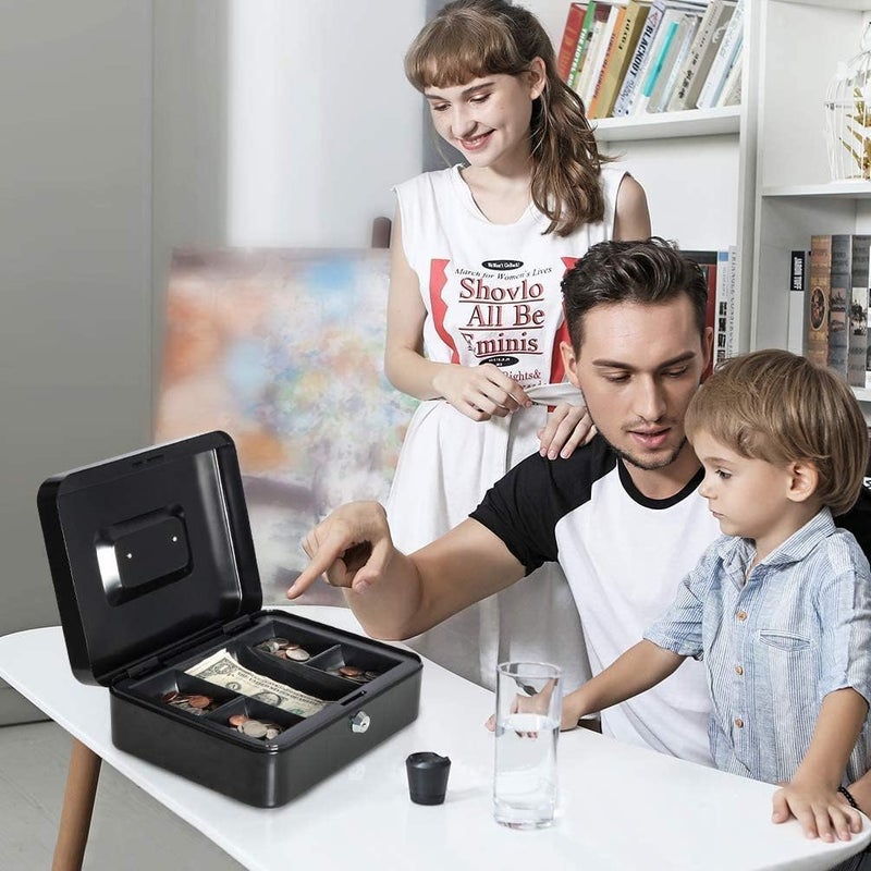 Aakarit Cash Money Safe Box Security Storage Tray Shop Counter Locker for home office for Loose Coins Compartments Change & Valuables with 2 Keys | Black - Image 4