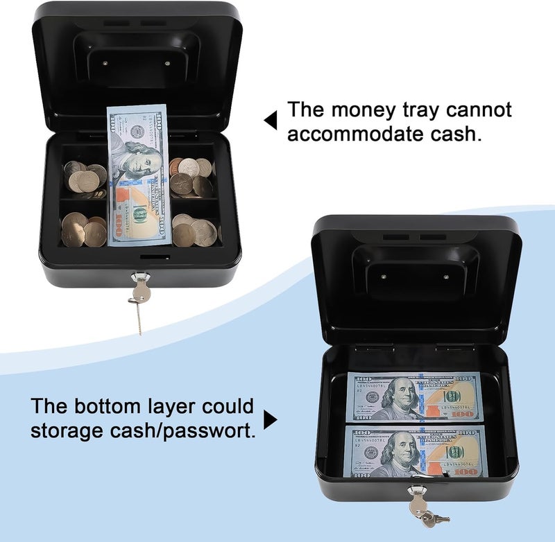 Aakarit Cash Money Safe Box Security Storage Tray Shop Counter Locker for home office for Loose Coins Compartments Change & Valuables with 2 Keys | Black - Image 2