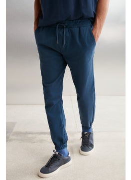 GRIMELANGE Jakob Men's Woven Washed 4 Pocket Thick Textured Elastic Leg Blue Trousers  - Image 4