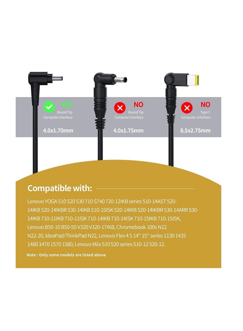 شاحن لابتوب بديل 20 فولت و3.25A و65/45 واط للينوفو ايديا باد 320 310 320S 330 330s  110 110S 120S 330S-15IKB وسلسلة يوجا 520 و530 وايديا باد فليكس  و4 و5 و6، محول ومزود طاقة ADL45WCD)4.0×1.7 ملم) - Image 3