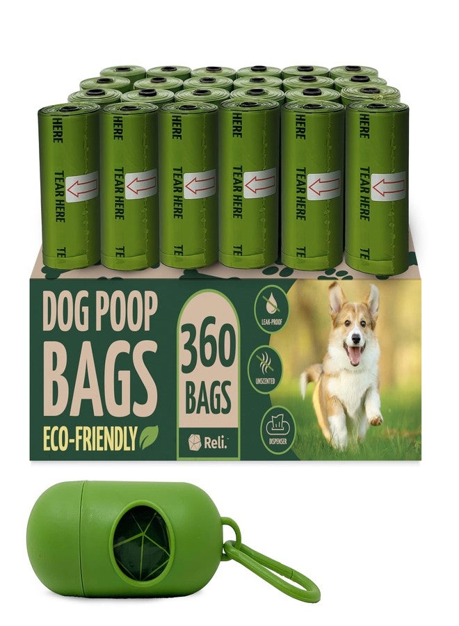 Reli. Biodegradable Dog Poop Bags w/Holder (360 Count - 24 Rolls) | 9x13" Large Dog Bags for Poop w/Dispenser | Green Eco-Friendly | Oxobiodegradable Pet Waste Disposal Refills (Unscented) - Image 1