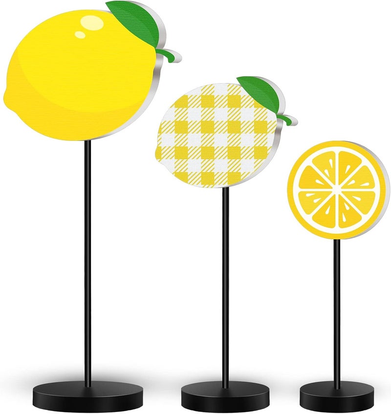 Maitys 3 Pcs Summer Ocean Tabletop Decor Standing Sea Turtle Lemon Ladybug Easter Bunny Block Wooden Table Centerpiece Sign Coastal Beach Nautical Table Decor for Home Kitchen(Lemon) - Image 1