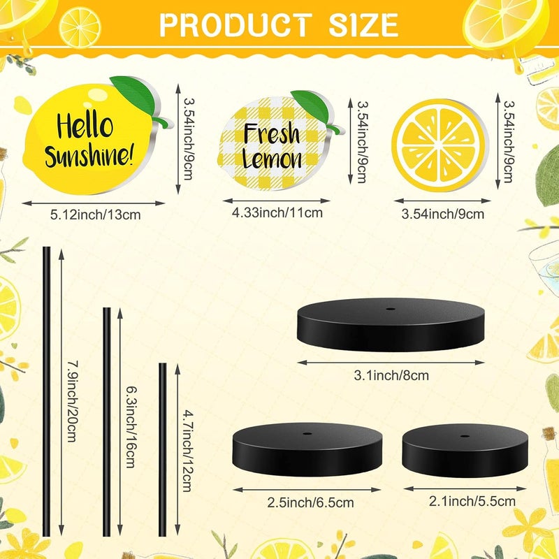 Maitys 3 Pcs Summer Ocean Tabletop Decor Standing Sea Turtle Lemon Ladybug Easter Bunny Block Wooden Table Centerpiece Sign Coastal Beach Nautical Table Decor for Home Kitchen(Lemon) - Image 3