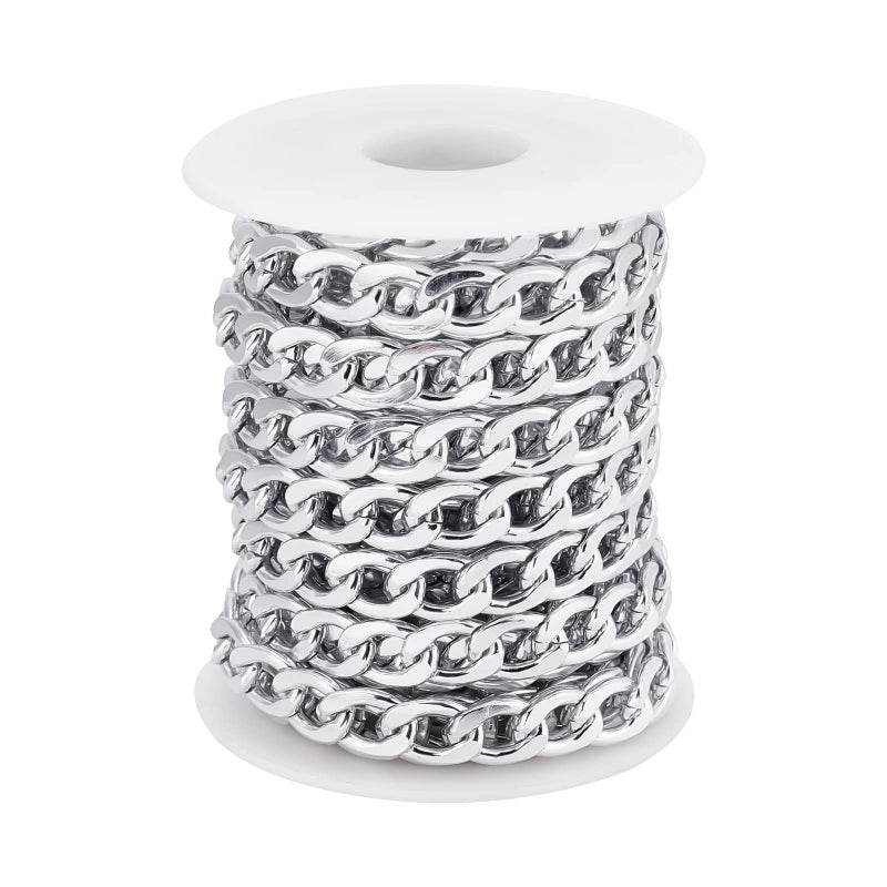 CHGCRAFT 164 Feet Aluminium Curb Chains Smooth Surface Charm Unwelded Connector Chain with Spool Silver Color Chains for Necklace Jewelry Accessories DIY Making 05x035x01inch