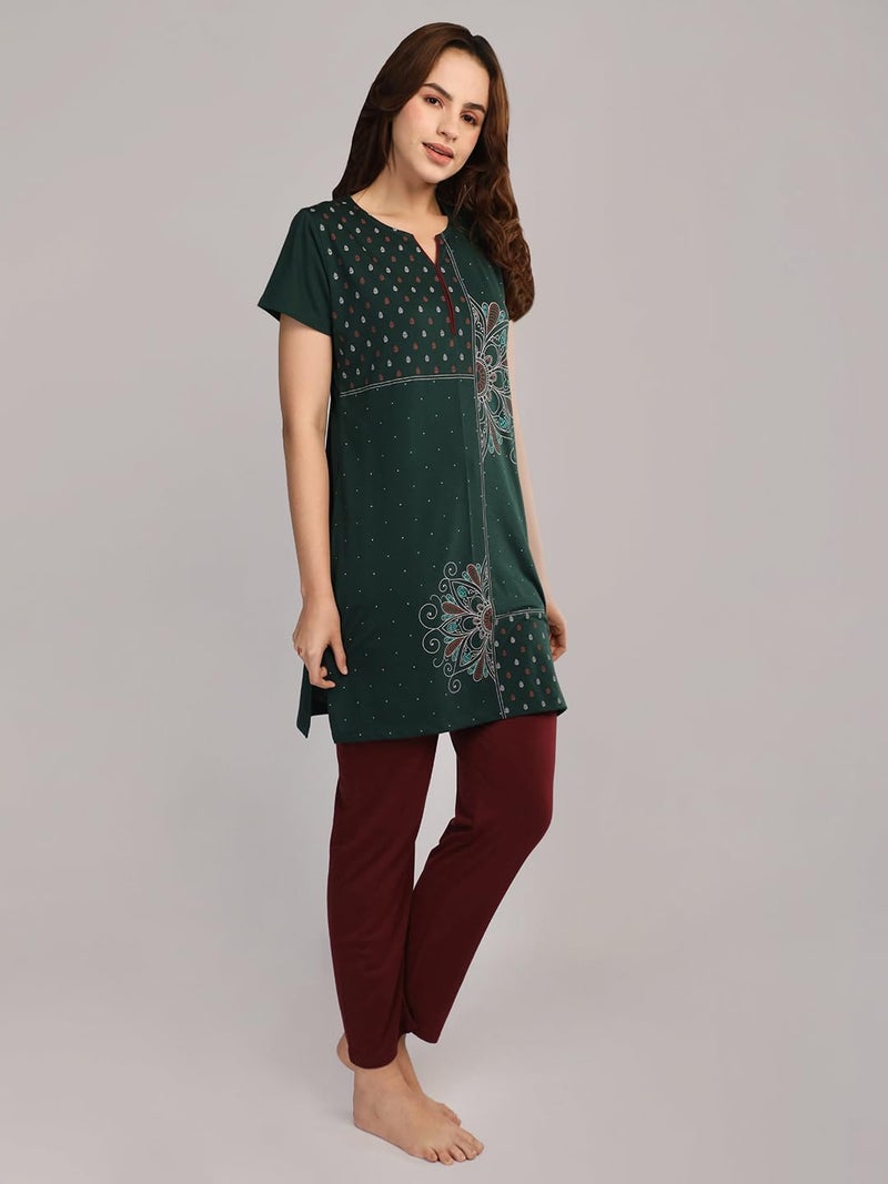 Duchess Women's Cotton Embroided Long Length Night Suit Set - Image 5