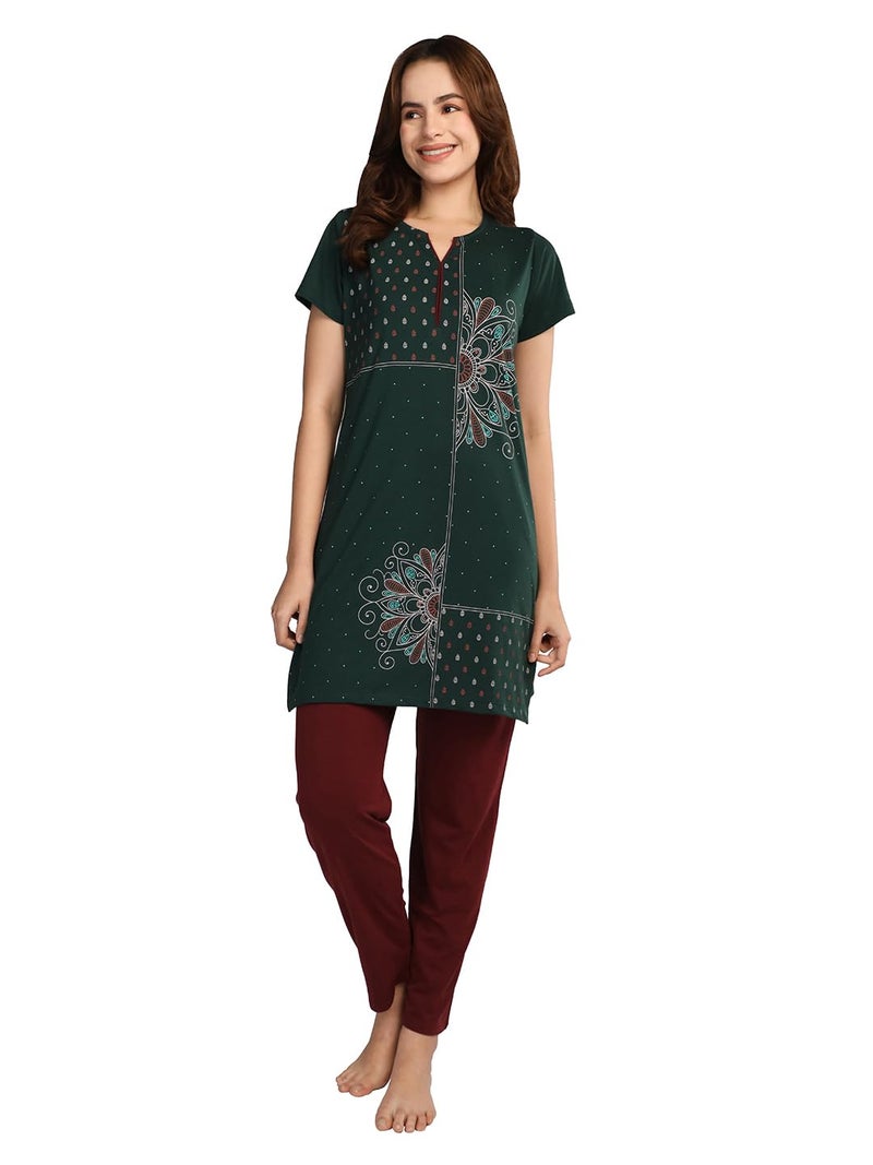 Duchess Women's Cotton Embroided Long Length Night Suit Set - Image 1