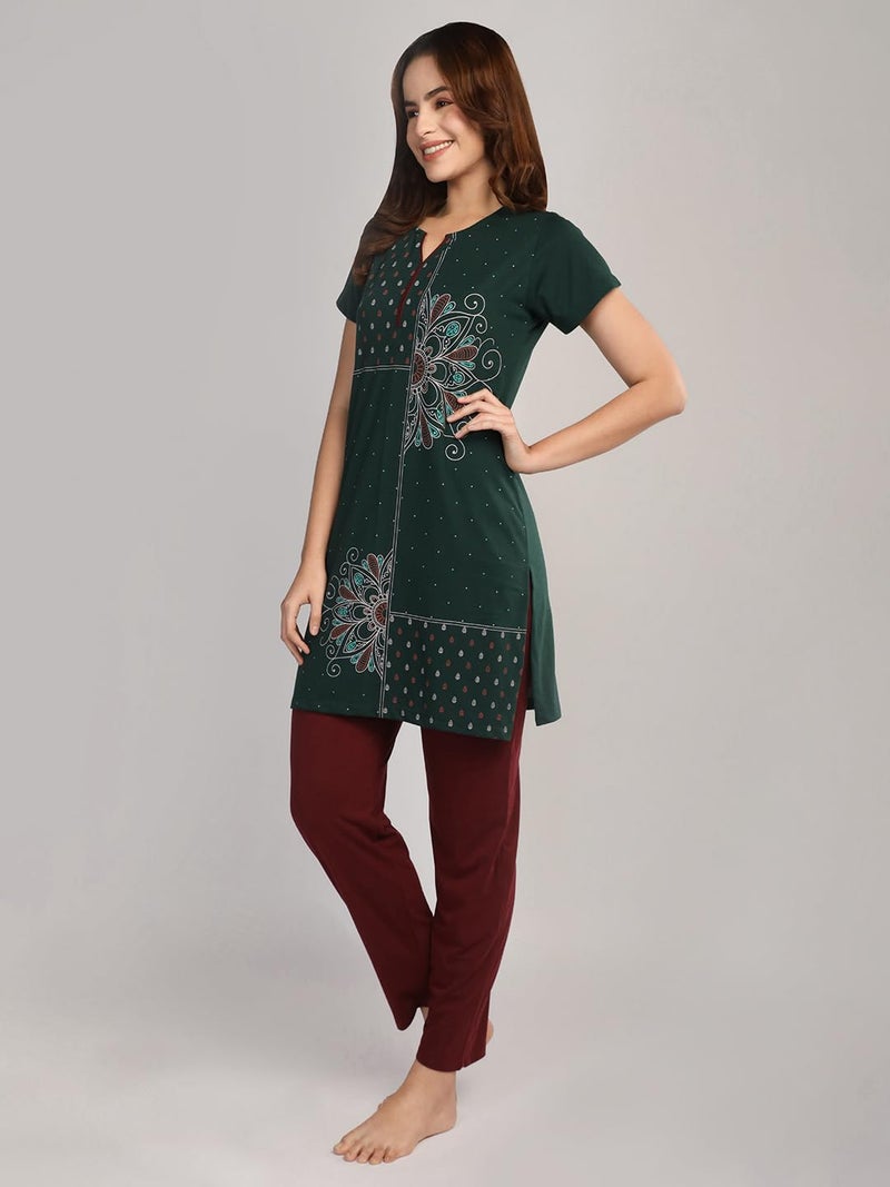 Duchess Women's Cotton Embroided Long Length Night Suit Set - Image 4