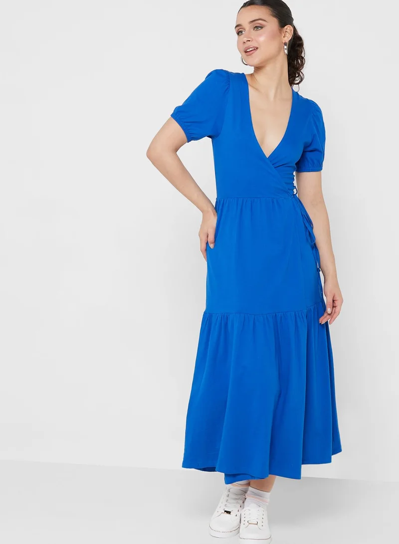 Ginger Basics Tiered Wrap Midi Dress