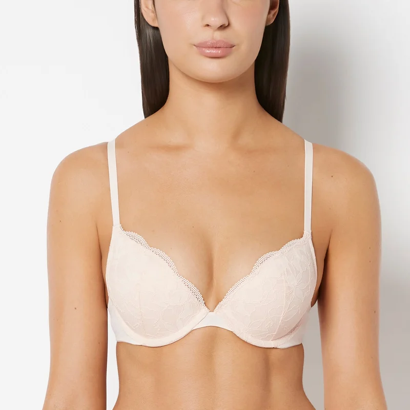 لا سينزا La Senza Push Up Plunge Bra With Charmed Lace in Pearl Blush