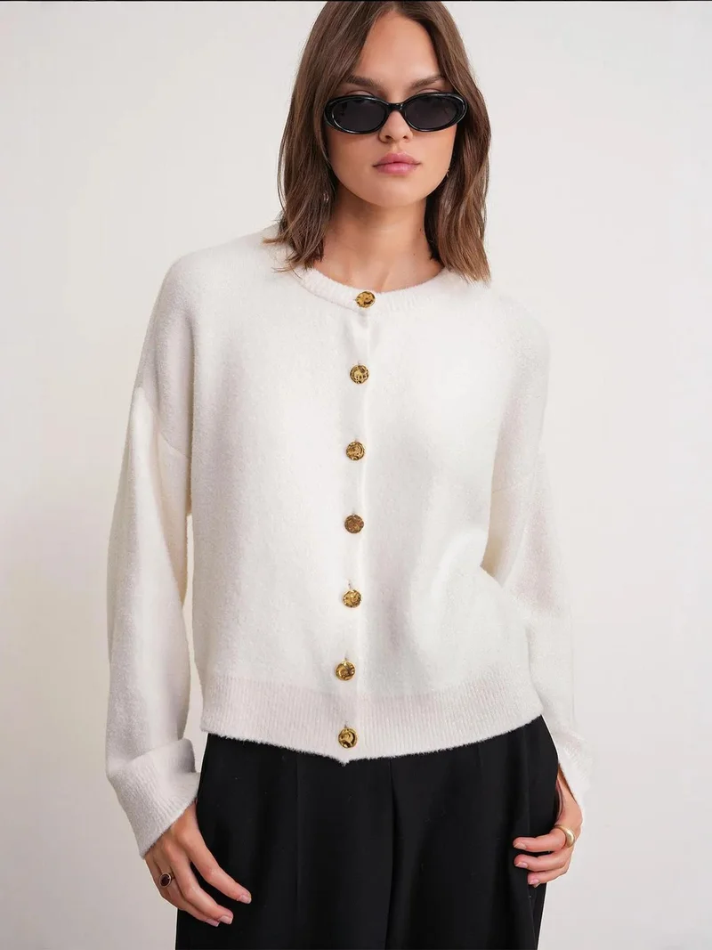 MixRay Mixray Buttoned Ribbed Knit Cardigan