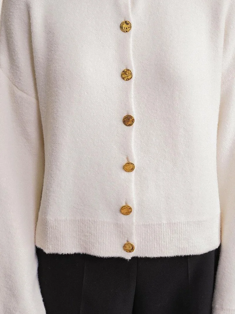 Mixray Ivory Natural Mixray Buttoned Ribbed Knit Cardigan for Women | Best Price UAE