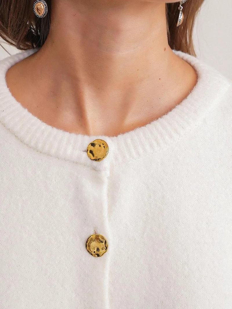 Mixray Ivory Natural Mixray Buttoned Ribbed Knit Cardigan for Women | Best Price UAE