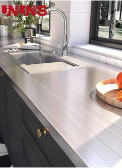 UNUNS Kitchen Backsplash Oil Proof Stickers,Silver Brush Stainless Steel Contact Paper For Kitchen,Self Adhesive Wallpaper Dishwasher For Fridge And Appliances,60x300cm  - Image 2