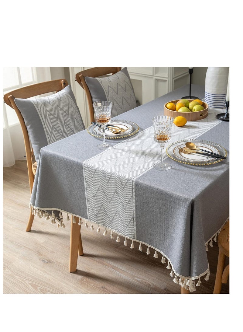 Excefore Rectangle Tablecloths, Burlap Table Cloths, Waterproof Knitted Embroidery Textured Tassel Cotton Linen Decorative Oblong Table Cover for Kitchen Dining Room Picnic (55x55 Inch,Grey) - Image 3