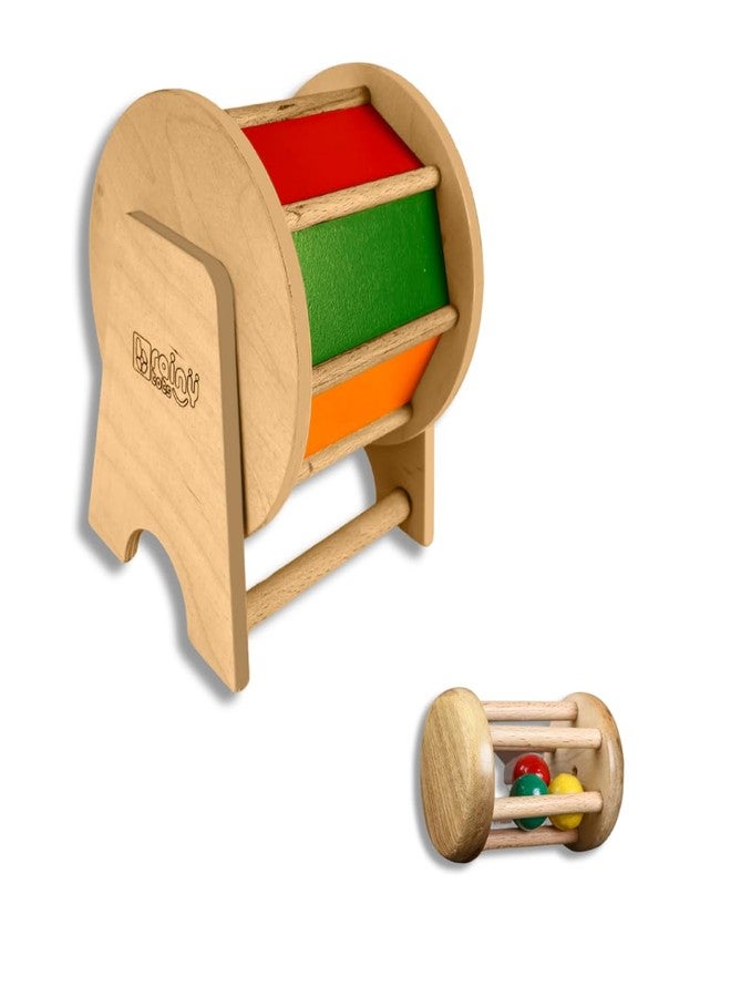 Brainytots Rolling Drum Rattle & Rainbow Spinning Wheel | Montessori Baby Toys for Sensory Play & Gross Motor Skills | Educational Gift Set for Babies 3+ Months | Safe & Durable Early Learning Toys - Image 2