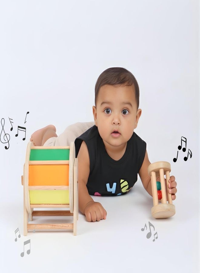 Brainytots Rolling Drum Rattle & Rainbow Spinning Wheel | Montessori Baby Toys for Sensory Play & Gross Motor Skills | Educational Gift Set for Babies 3+ Months | Safe & Durable Early Learning Toys - Image 1