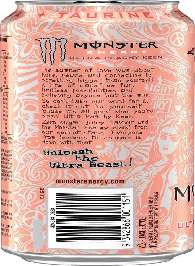 Monster COUGAR Monster Energy Ultra Peachy Keen, Zero Sugar Energy Drink, 500ml (6 Pack) – Refreshing Peach Flavor with Energy Boost – Low Calorie, Zero Sugar, Smooth Taste (Imported - USA) - Image 3