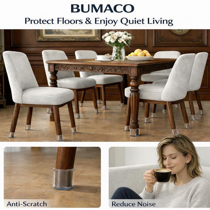 BUMACO Chair Leg Floor Protectors Rectangle Chair Leg Protectors for Hardwood Floors Silicone Pads Covers to Protect Floors(Clear-20 Pcs, Rectangle L (Fit L:1-1/2â€ ~ 2â€,W:3/4â€~1â€) - Image 5