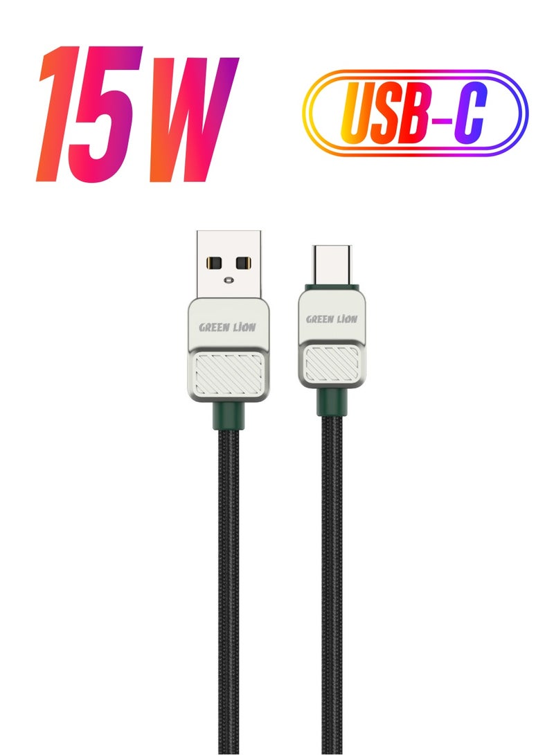 GREEN LION USB A to Type-C Cable Electroplated and Braided 1m 15W / 480Mbps  Transfer Speed /  Wide Compatibility / Secure & Safe Cord / Charge & Sync - Black/Dark Green - Image 1