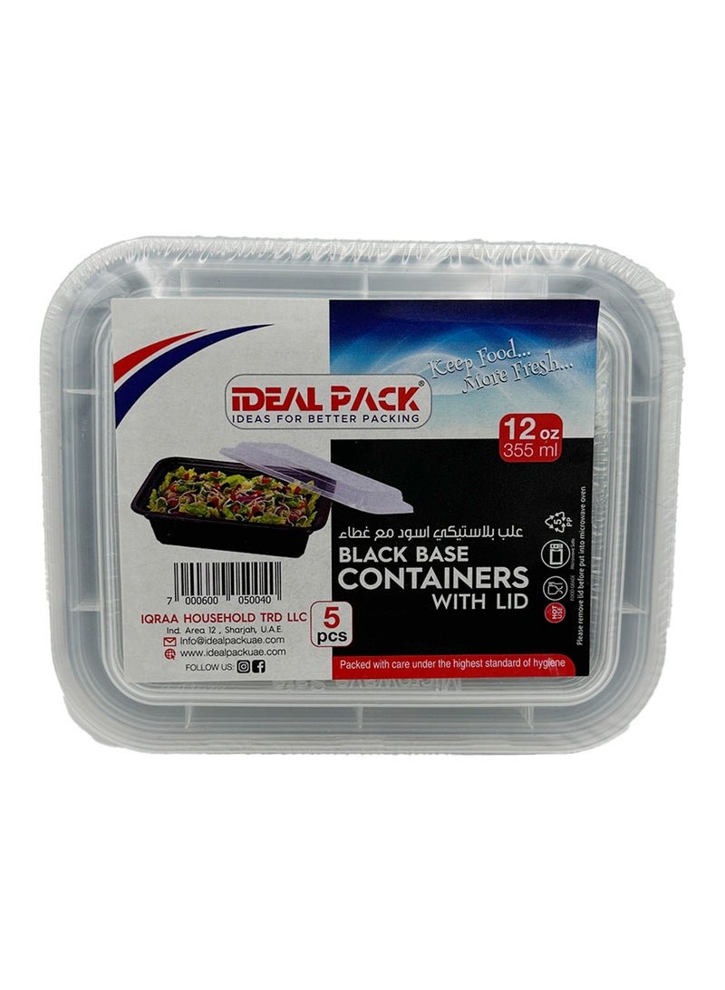 IDEAL PACK Black Base Rectangular Food Containers with Lids – 5 Pack | 12 oz | Reusable, Microwave & Freezer Safe | BPA-Free Meal Prep Containers for Lunch, Takeout & Storage - Image 1
