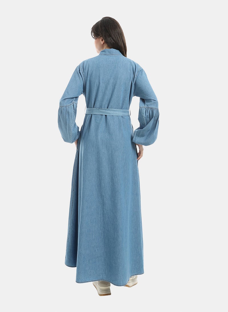 Andora Light Blue Long Sleeves Buttons Closure Denim Dress_Blue - Image 2