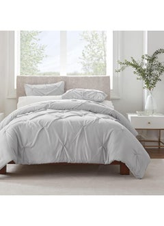 Serta SERTA Simply Clean Ultra Soft 3 Piece Hypoallergenic Stain Resistant Pleated Duvet Cover Set, Full/Queen, Grey  - Image 1