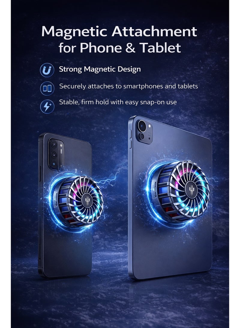 ريد ماجيك مبرد هاتف ريد ماجيك 4 برو المغناطيسي مصمم خصيصًا لمحبي الألعاب مثل ببجي موبايل وكول أوف ديوتي، مزود بمروحة تبريد فائقة بقدرة 27 واط، ومشتت حراري من الجرافين لتبديد الحرارة بكفاءة عالية. يتم تثبيته بسهولة يأتي مع لوحة مغناطيسية للتثبيت المباشر على الأجهزة من الخلف . يدعم الهواتف الذكية، الأجهزة اللوحية، ريدماجيك استرا، الآيباد، وحتى أجهزة Steam Deck. مثالي لتقليل حرارة الجهاز أثناء جلسات اللعب المكثفة. - Image 4