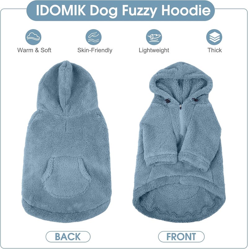 IDOMIK Fuzzy Dog Sweater with Adjustable Hood, Warm Fleece Dog Sweater Hoodie with Harness Hole & Pocket, Pullover Sweaters for Large Dogs, Fuzzy Hooded Sweatshirt for Fall Winter Christmas,Blue,XL - Image 3