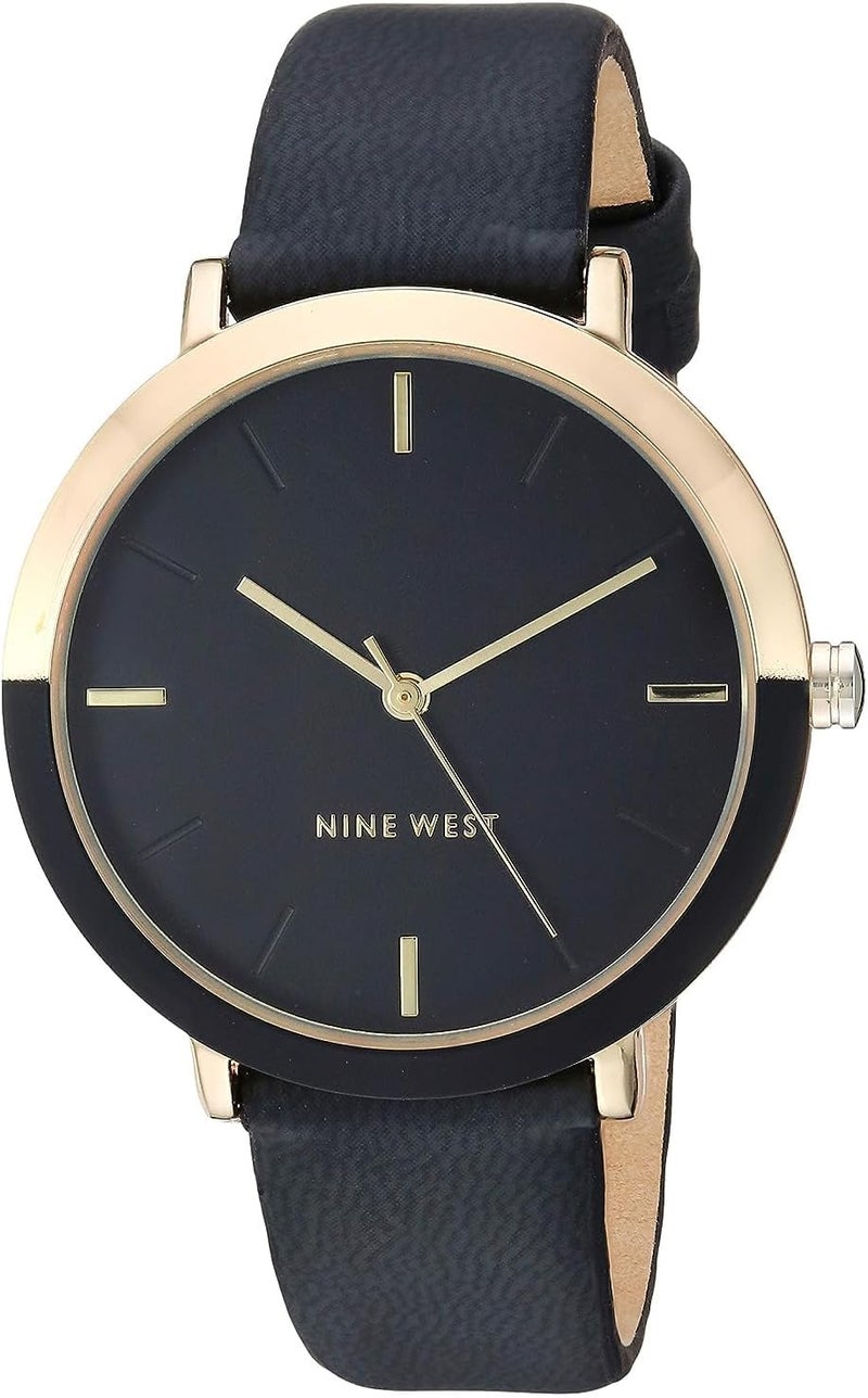Nine West Women's Gold-Tone and Black Strap Watch - Image 1