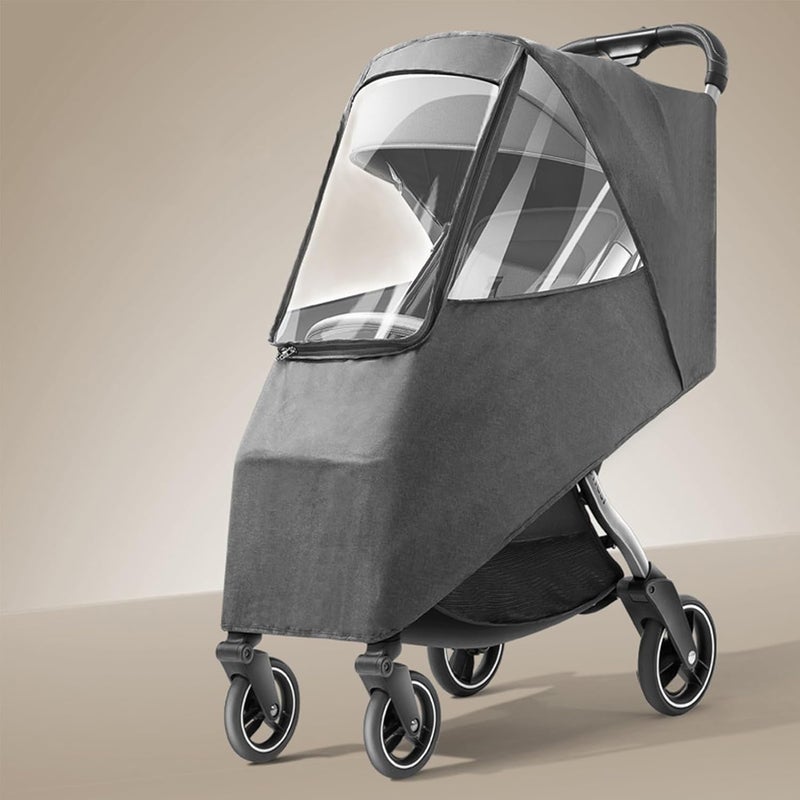 Hilitand Universal Stroller Rain Cover  Waterproof Windproof Coldproof  Breathable Material Ventilation Holes for Unrestricted Airflow Linen Gray - Image 2